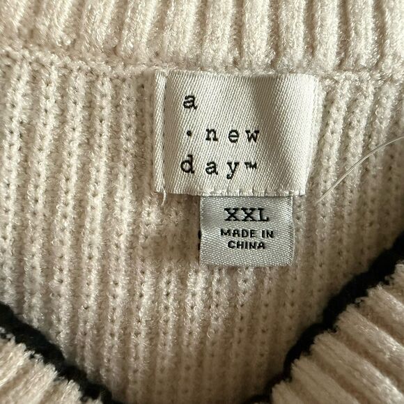 A New Day Pullover Bulky Sweater NWT Cream W/Black Stripe Crew Neck Long Sleeve - Picture 11 of 13